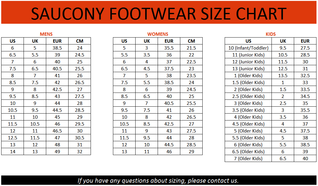 saucony shoe width chart